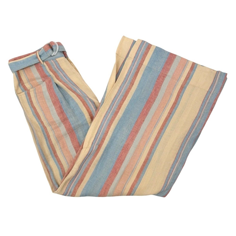 Anthropologie Womens Size 6 Pants Wide Leg Linen Blend Striped High Rise Coastal - Picture 4 of 10